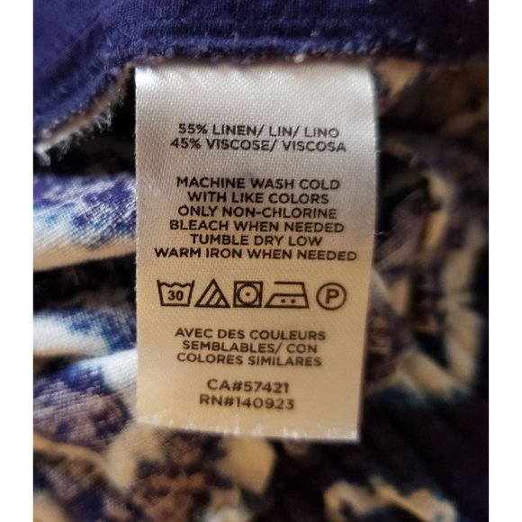 Loft Size L Linen Blend Wide Leg cropped Pants Batik Print Summer Boho Nautical - Picture 5 of 6